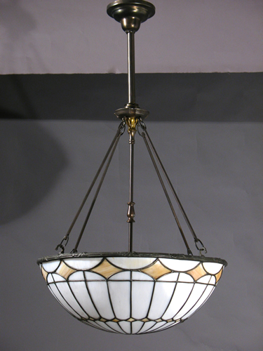 Arts & Crafts Leaded Glass Inverted Dome with Elongated Diamonds